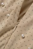 Apricot Sexy Patchwork Beading Half A Turtleneck Wrapped Skirt Dresses