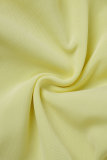 Yellow Sexy Solid Backless Fold Halter Sleeveless Dress Dresses