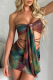 Brown Sexy Backless Fold Knotted Strap Design Strapless Sleeveless Two Pieces