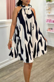 White Casual Sweet Daily Simplicity Printing Halter A Line Dresses