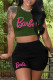 Army Green Casual Letter Print Basic O Neck Sleeveless Two Pieces
