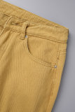 Earth Yellow Casual Letter Embroidery Ripped Patchwork O Neck Short Sleeve Two Pieces