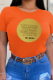 Orange Casual Daily Print Letter O Neck T-Shirts