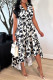 Black And White Casual Daily Elegant Simplicity Floral With Belt Asymmetrical Printing V Neck Dresses