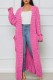 Pink Casual Street Solid Slit Cardigan Weave Outerwear