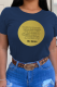 Navy Blue Casual Daily Print Letter O Neck T-Shirts