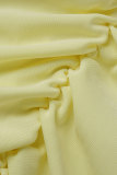 Yellow Sexy Solid Backless Fold Halter Sleeveless Dress Dresses