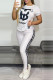 White Sportswear Print Letter O Neck Short Sleeve Two Pieces