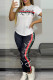 White Sportswear Print Letter O Neck Short Sleeve Two Pieces