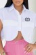 White Casual Print Letter Turndown Collar Tops