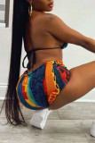 Colour Sexy Print Patchwork Backless Swimwears