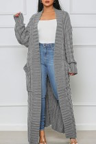 Grey Casual Street Solid Slit Cardigan Weave Outerwear