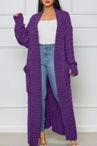 Purple Casual Street Solid Slit Cardigan Weave Outerwear