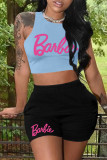 Pink Casual Letter Print Basic O Neck Sleeveless Two Pieces