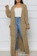 Khaki Casual Street Solid Slit Cardigan Weave Outerwear