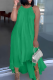 Green Daily Elegant Vacation Solid Pierced Lace Bandage Hollowed Out Halter Asymmetrical Dresses