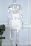 White Sexy Solid Backless Halter Sleeveless Two Pieces