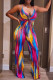 Blue Purple Sexy Casual Daily Simplicity Mixed Printing Printing Contrast Spaghetti Strap Skinny Jumpsuits