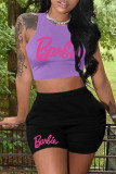 Pink Casual Letter Print Basic O Neck Sleeveless Two Pieces