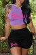 Purple Casual Letter Print Basic O Neck Sleeveless Two Pieces