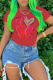 Red Daily Vintage Print Patchwork O Neck T-Shirts