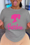 Pink Casual Print Basic O Neck T-Shirts