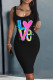 Black Pink Casual Print Basic U Neck Vest Dress Dresses