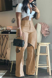 Red Casual Solid Hollowed Out Patchwork Regular High Waist Conventional Solid Color Trousers