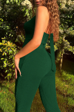 Green Sexy Solid Bandage Backless Halter Skinny Jumpsuits