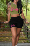 Pink Casual Letter Print Basic O Neck Sleeveless Two Pieces