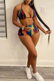 Colour Sexy Print Patchwork Backless Swimwears