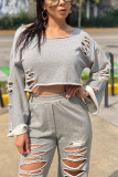 Grey Casual Geometric pencil Long Sleeve Two Pieces