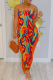 Tangerine Red Casual Print Tassel Patchwork Strapless Wrapped Skirt Dresses