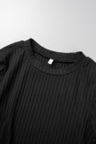 Black Casual Solid Basic O Neck Tops