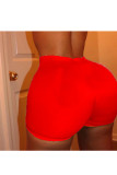 rose red Elastic Fly High Solid Straight shorts Bottoms
