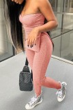 Pink Sexy Casual Solid Backless Slit Strapless Sleeveless Two Pieces