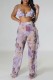 Purple Sexy Print Bandage Patchwork See-through Backless Swimsuit Three Piece Set
