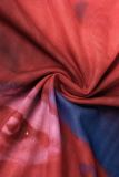 Red Blue Casual Print Basic O Neck Long Sleeve Dresses