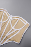 White Sexy Patchwork See-through Backless Strapless Tops