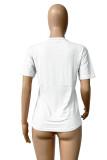 White Casual Print Basic O Neck T-Shirts