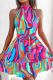 Colour Sweet Print Patchwork Frenulum Flounce Half A Turtleneck Waist Skirt Dresses