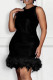 Black Daily Party Elegant Simplicity Patchwork Feathers Solid Color O Neck Sleeveless Dress Dresses