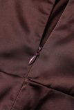 Brown Sexy Casual Solid Backless Square Collar Sling Dress Dresses
