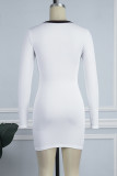 White Sexy Casual Solid Hollowed Out Patchwork O Neck Long Sleeve Dresses