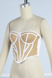 White Sexy Patchwork See-through Backless Strapless Tops
