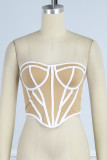 White Sexy Patchwork See-through Backless Strapless Tops