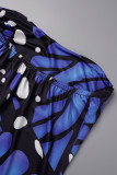 Blue Sexy Print Patchwork Backless Strapless One Step Skirt Dresses