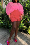 Rose Red Casual Solid Patchwork Fold Mesh O Neck Half Sleeve Two Pieces