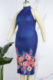 Pink Plus Size Patchwork Printing Halter Sleeveless Dress Plus Size Dresses