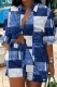 Blue Casual Print Patchwork Turndown Collar Long Sleeve Two Pieces